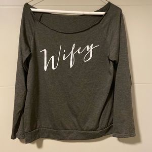 Gray Wifey scoop neck long sleeve tee